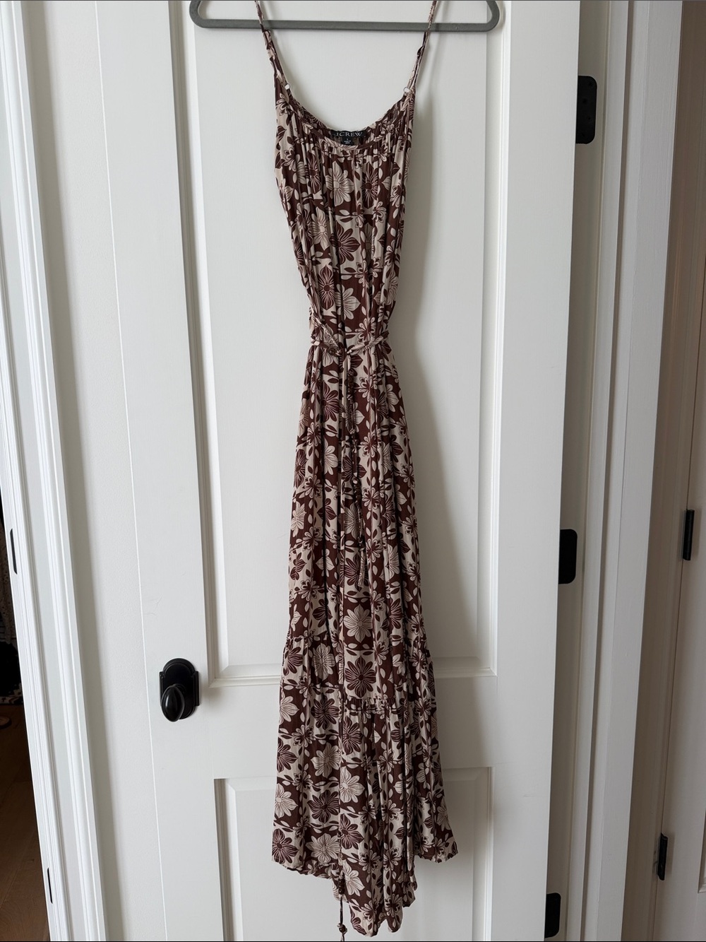 J. Crew Brown and Cream Floral Spaghetti-Strap Maxi Dress